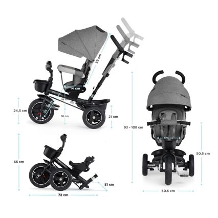 KINDERKRAFT - Детский трехколесный велосипед 5в1 SPINSTEP серый