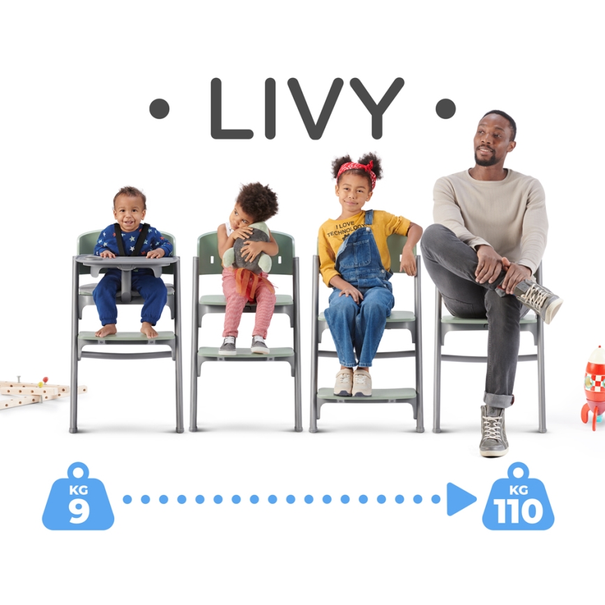 KINDERKRAFT SELECT - Дитячий стільчик для годування 3в1 LIVY Premium Оливково-зелений