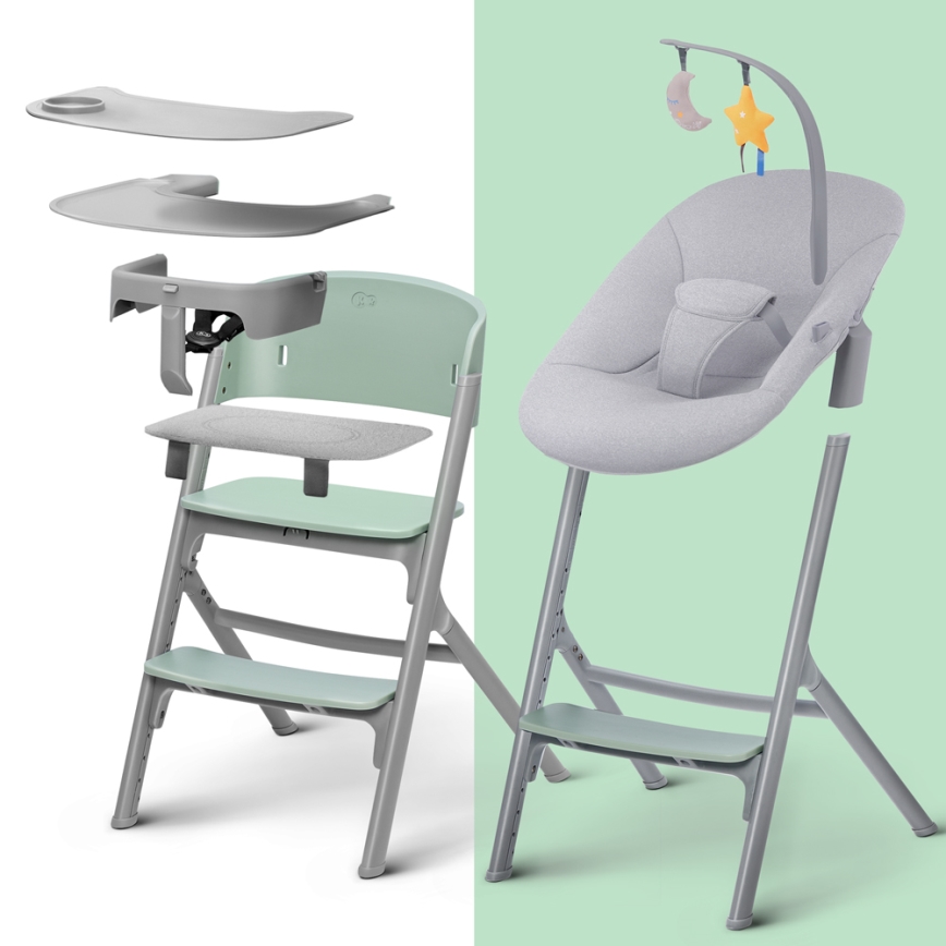 KINDERKRAFT SELECT - Дитячий стілець для годування 3 в 1 LIVY Premium Olive green + шезлонг CALMEE