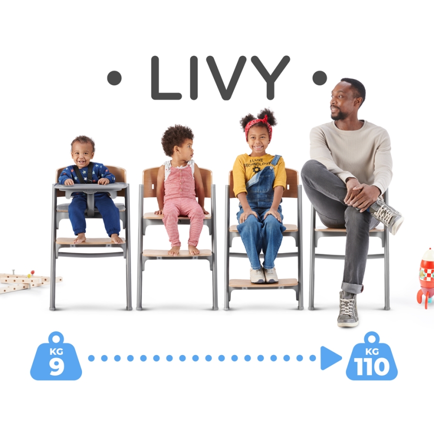 KINDERKRAFT SELECT - Дитячий стілець для годування 3-в-1 LIVY Premium дуб