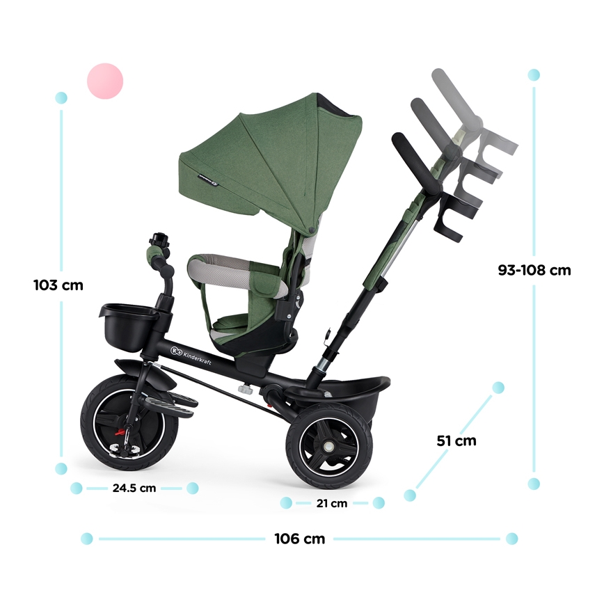 KINDERKRAFT SELECT - Дитячий триколісний велосипед SPINSTEP Premium зелений