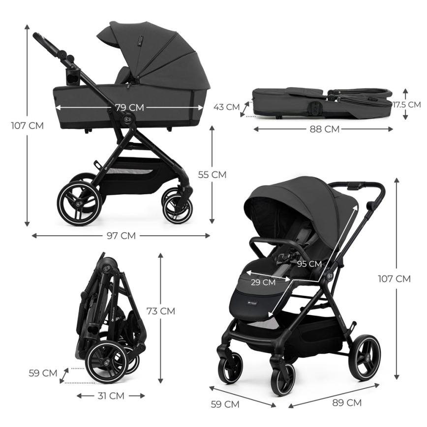 KINDERKRAFT SELECT - Универсальная коляска 2в1 YOXI Moonlight серый
