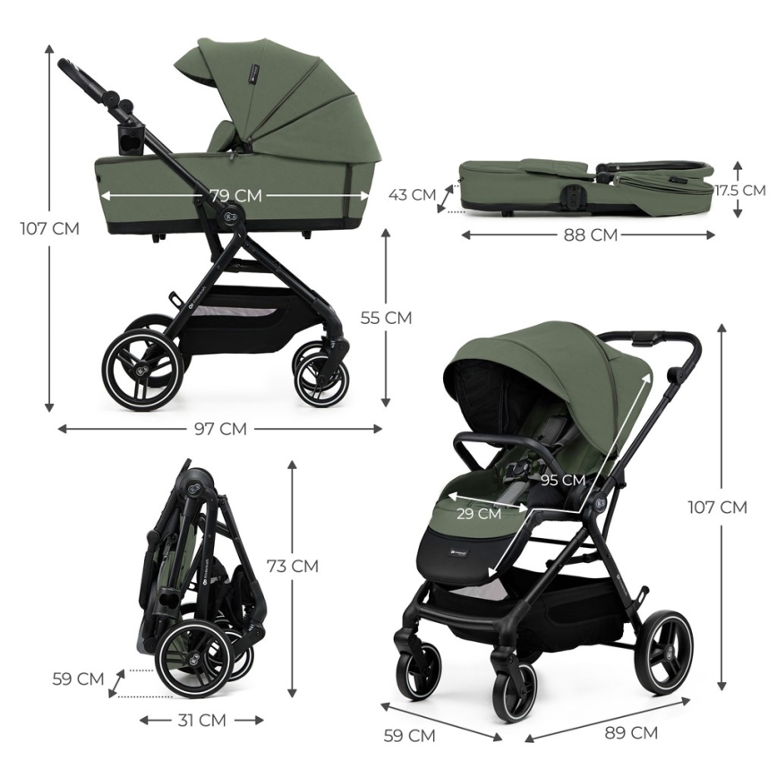KINDERKRAFT SELECT - Комбинированная коляска 2 в 1 YOXI Mystic green