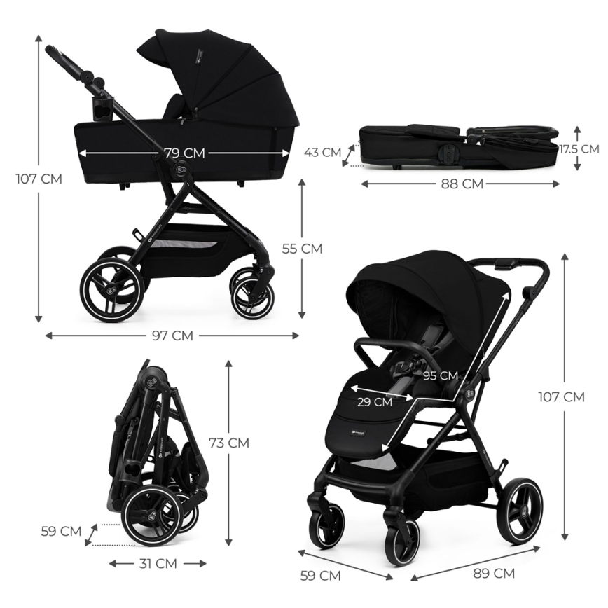 KINDERKRAFT SELECT - Комбінована коляска 2в1 YOXI Pure black