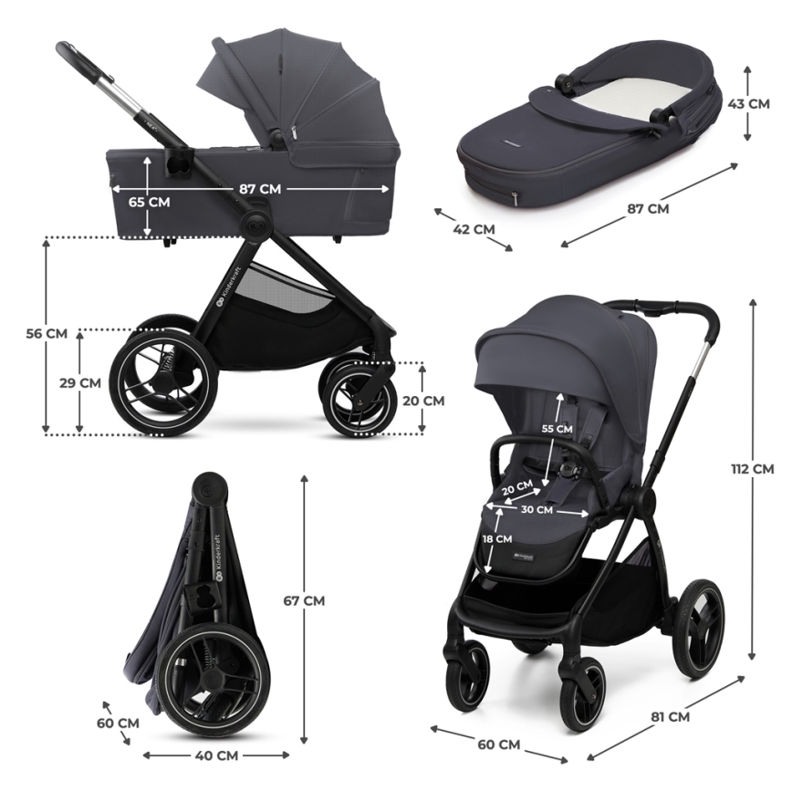 KINDERKRAFT - Комбінована коляска 2в1 NEA 2 Dark grey