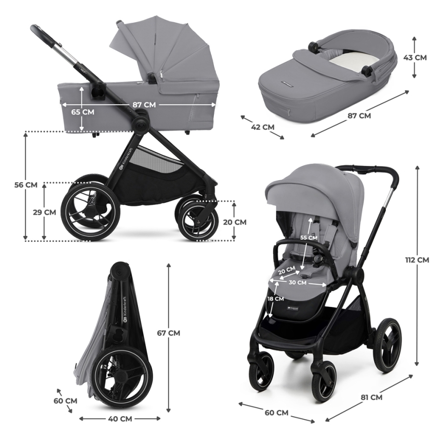 KINDERKRAFT - Комбінована коляска 2в1 NEA 2 Platinum grey