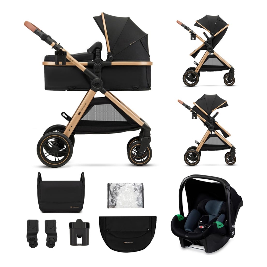 KINDERKRAFT - Комбінована коляска 3в1 ESME Pure black + автокрісло MINK PRO