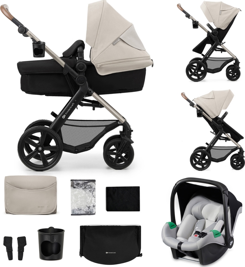 KINDERKRAFT - Комбінована коляска 3в1 MOOV 2 Moonlight grey + автокрісло MINK PRO