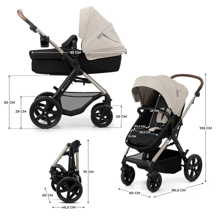 KINDERKRAFT - Комбінована коляска 3в1 MOOV 2 Moonlight grey + автокрісло MINK PRO