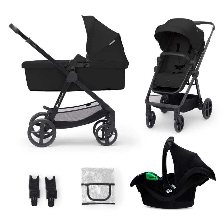 KINDERKRAFT - Комбінована коляска 3в1 NEWLY Classic black  + автокрісло MINK PRO