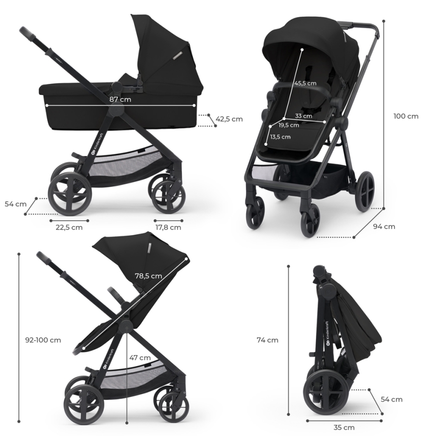 KINDERKRAFT - Комбінована коляска 3в1 NEWLY Classic black  + автокрісло MINK PRO