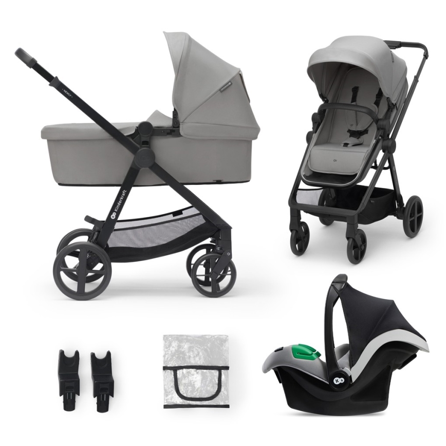 KINDERKRAFT - Комбінована коляска 3в1 NEWLY Moonlight grey  + автокрісло MINK PRO