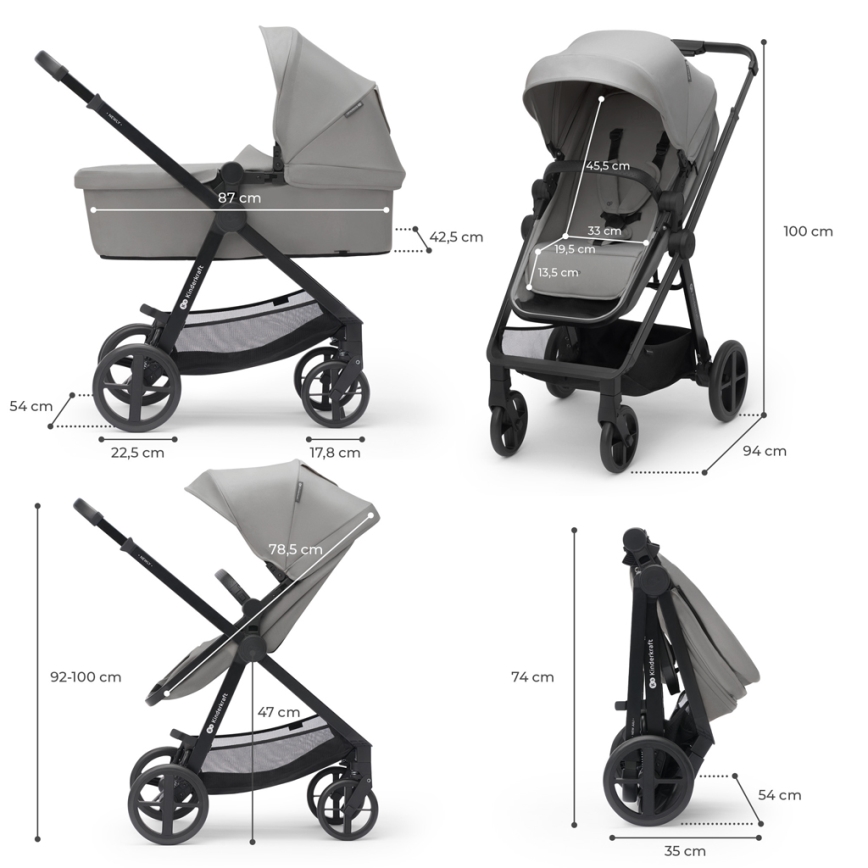 KINDERKRAFT - Комбінована коляска 3в1 NEWLY Moonlight grey  + автокрісло MINK PRO