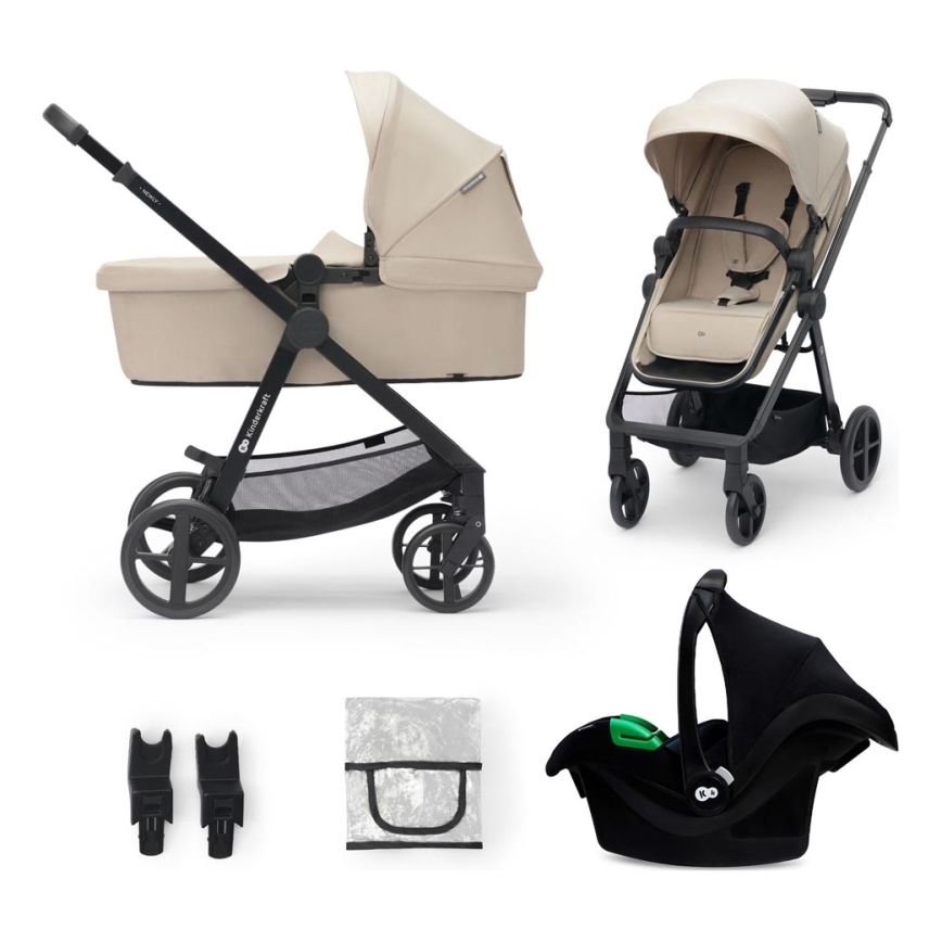 KINDERKRAFT - Комбінована коляска 3в1 NEWLY Sand beige + автокрісло MINK PRO