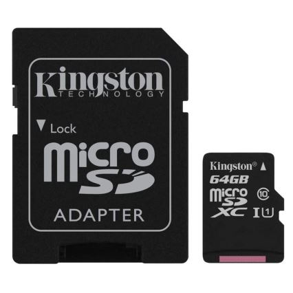 Kingston - Карта памяти MicroSDXC 64 ГБ Canvas Select Plus U1 100 Мб/сек + SD-адаптер