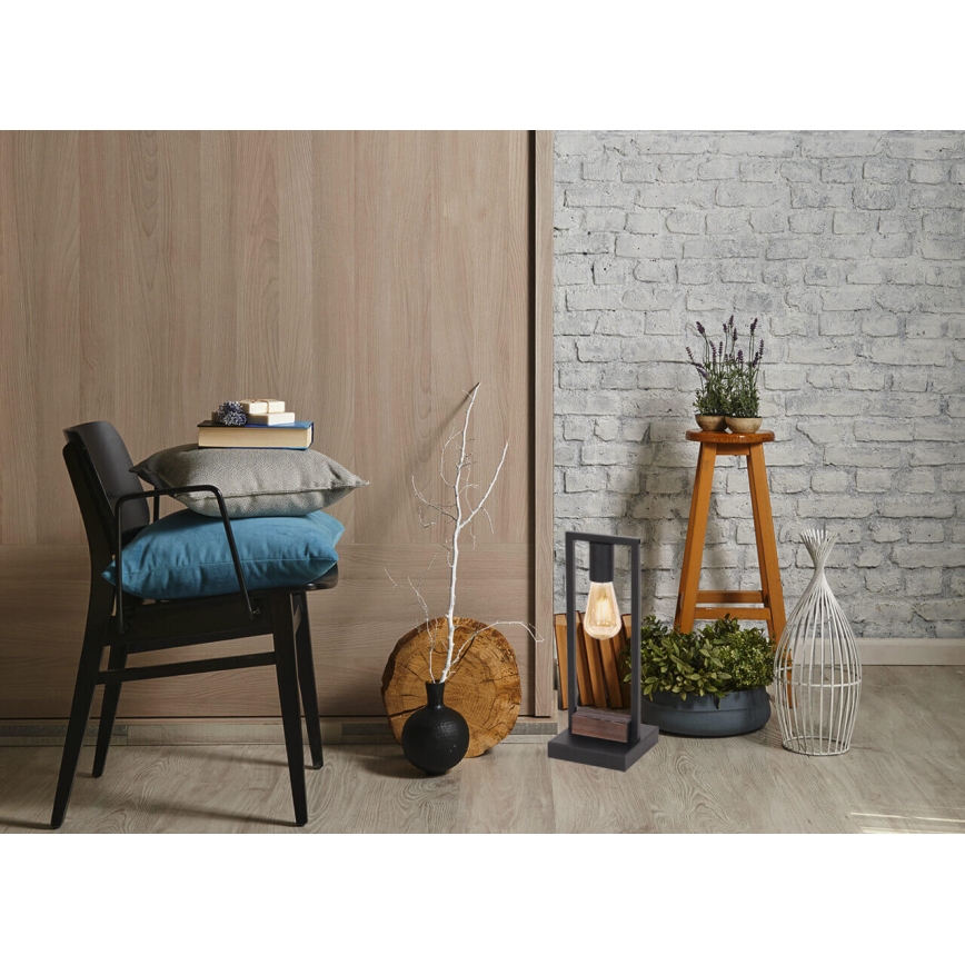 Настольная лампа HARD 1xE27/11W/230V дерево/черная