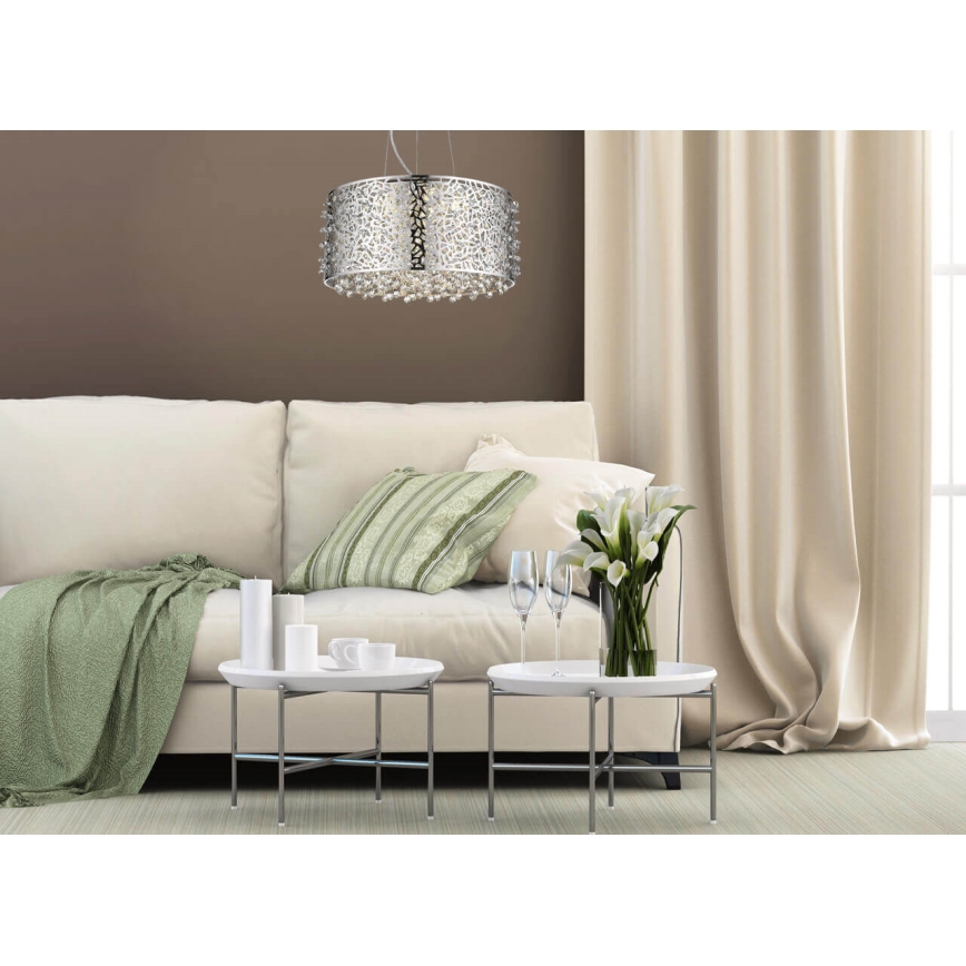 Кришталева підвісна LED люстра з регулюванням яскравості FOREST 5xLED/5W/230V матовий хром