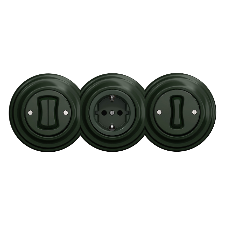 Kliklap - домашня ретро-розетка SCHUKO 230V/16A без рамки, зелена