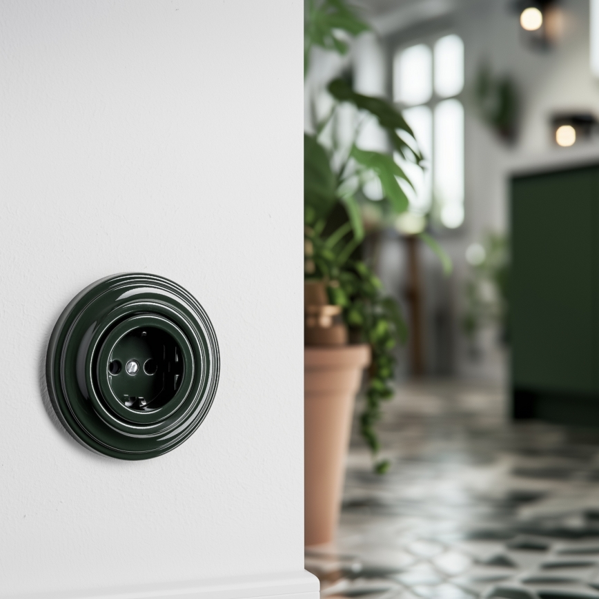 Kliklap - домашня ретро-розетка SCHUKO 230V/16A без рамки, зелена