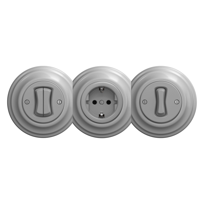 Kliklap - домовая ретро-розетка SCHUKO без рамки, 230 В/16 А, серая