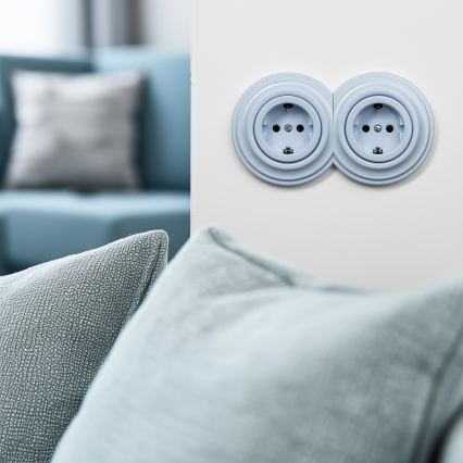 Kliklap - Двойная домашняя ретро-розетка со рамкой SCHUKO 230V синяя