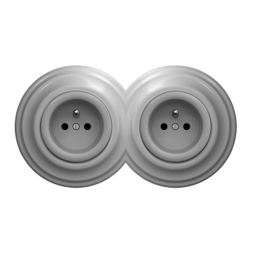 Kliklap - Двойная ретро-розетка для дома с рамкой 230 В серая