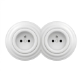 Kliklap - двойная ретро-розетка для дома с рамкой, 230 В, снежно-белая