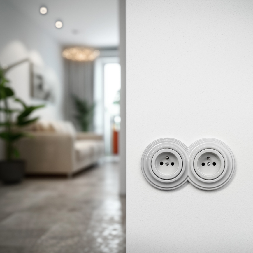 Kliklap - Двойная ретро-розетка для дома с рамкой, 230 В, керамическая, белая