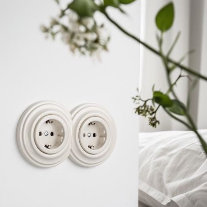 Kliklap - Двойная ретро-розетка для дома с рамкой SCHUKO 230V/16A бежевого цвета