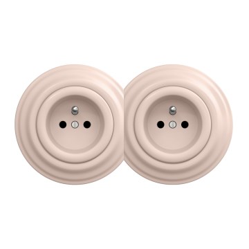 Kliklap - Двойная ретро-розетка для дома в рамке, 230 В, пыльно-розовая