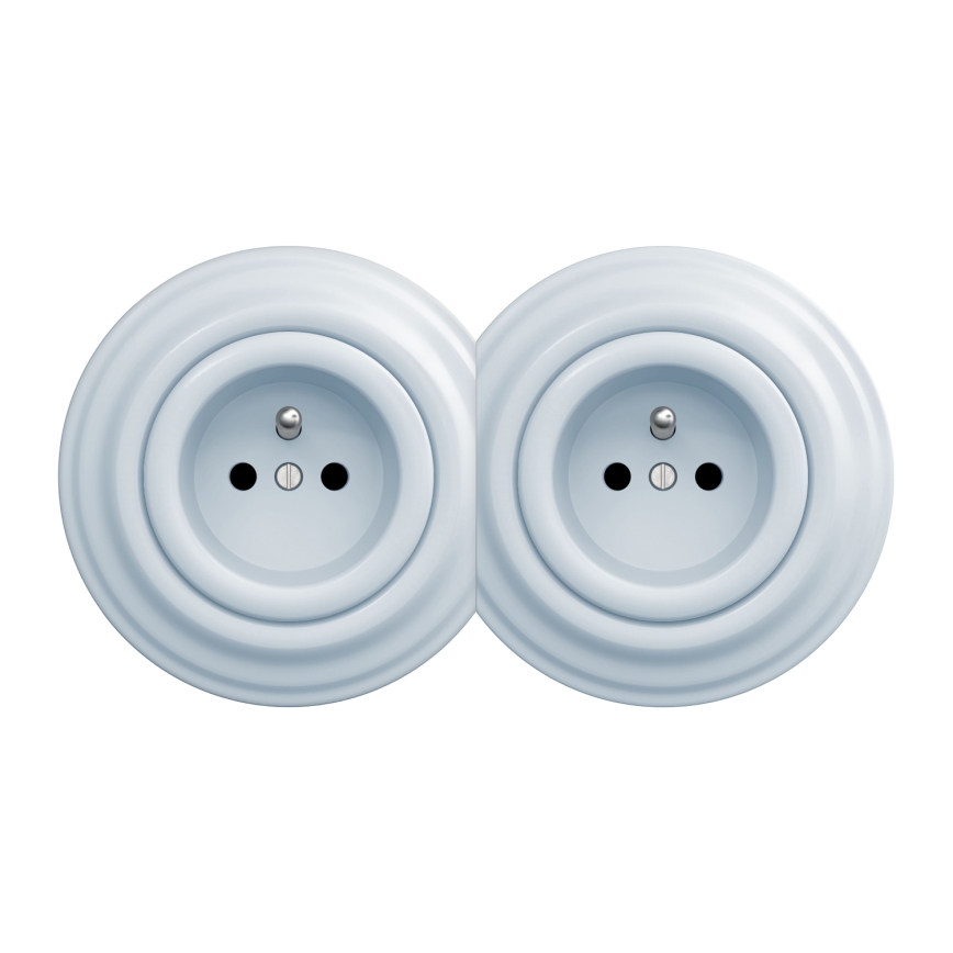 Kliklap - Двойная ретро-розетка с рамкой 230 В синяя