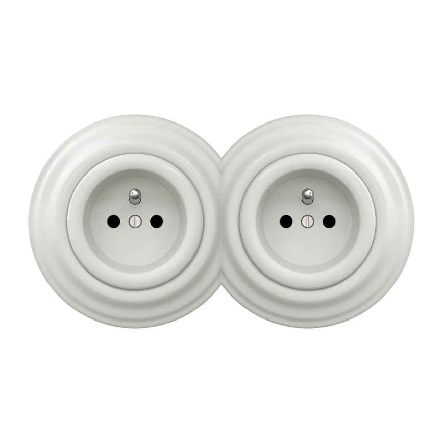 Kliklap - Двойная ретро-розетка с рамкой 230V белая