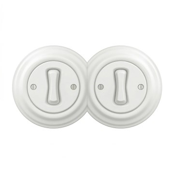 Kliklap - Двойной ретро однополюсный выключатель с рамкой № 1, снежно-белый