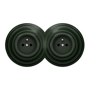 Kliklap - Подвійна ретро-розетка для дому у рамці, 230 В, зелена