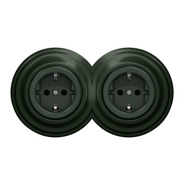 Kliklap - Подвійна ретро-розетка для дому в рамці SCHUKO 230 В зелена