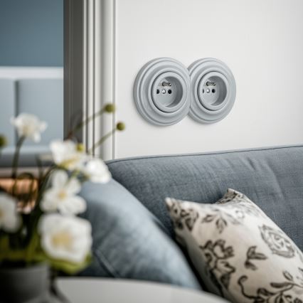 Kliklap - Подвійна ретро-розетка для дому з рамкою 230V сіра