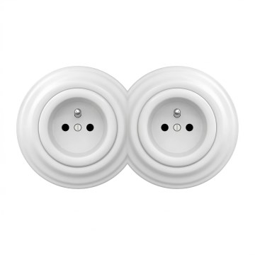 Kliklap - Подвійна ретро-розетка для дому з рамкою 230V сніжно-біла