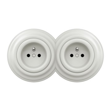 Kliklap - Подвійна ретро розетка для дому з рамкою 230V керамічна біла