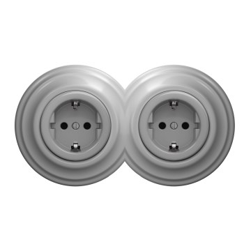 Kliklap - Подвійна ретро-розетка для дому з рамкою SCHUKO, 230 В, сіра