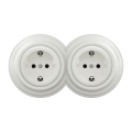 Kliklap - подвійна ретро-розетка для дому зі рамкою SCHUKO 230V/16A керамічна біла