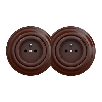 Kliklap - Подвійна ретро-розетка з рамкою 230 В коричнева