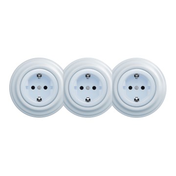 Kliklap - Потрійна домашня ретро-розетка з рамкою SCHUKO 230V синя