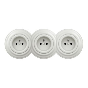 Kliklap - Потрійна ретро побутова розетка з рамкою 230 В біла