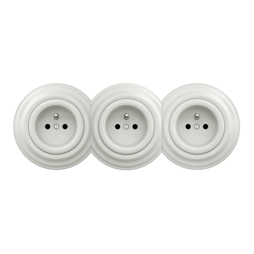 Kliklap - Потрійна ретро побутова розетка з рамкою 230 В біла