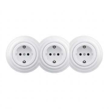 Kliklap - Потрійна ретро побутова розетка з рамкою SCHUKO 230V сніжно-біла