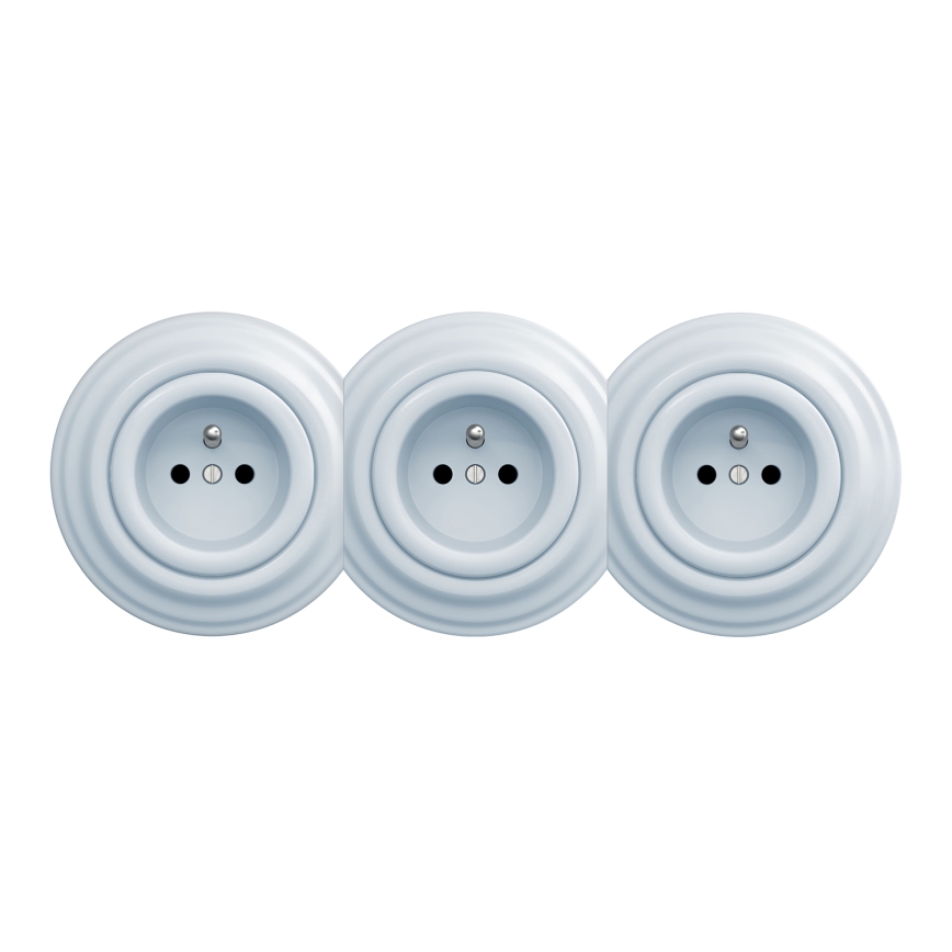 Kliklap - Потрійна ретро розетка для дому з рамкою 230V синя