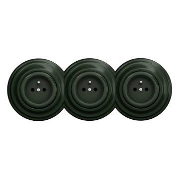 Kliklap - Потрійна ретро розетка для дому з рамкою 230V зелена