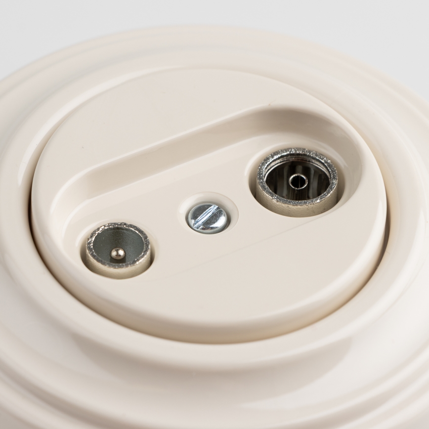 Kliklap - Retro абонентська розетка TV+R (прохідна) з рамкою, бежевого кольору