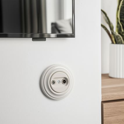 Kliklap - Retro абонентська розетка TV+R (прохідна) з рамкою, бежевого кольору