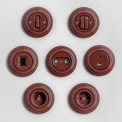 Kliklap - ретро абонентская розетка TV+FM (концевая) с рамкой, коричневая